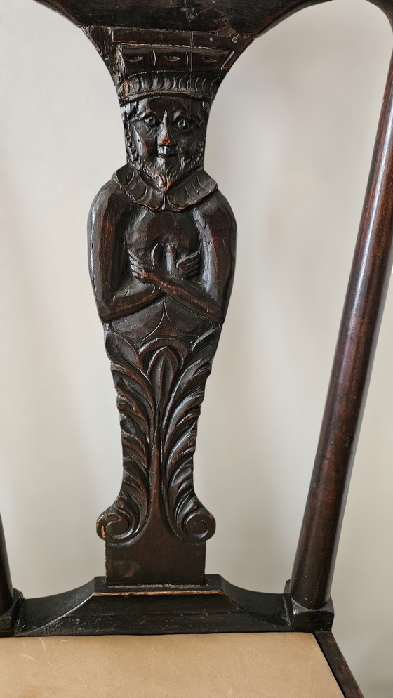 Image 1 of 4er Set seltene antike geschnitzte Eichen Esszimmerstühle Stühle