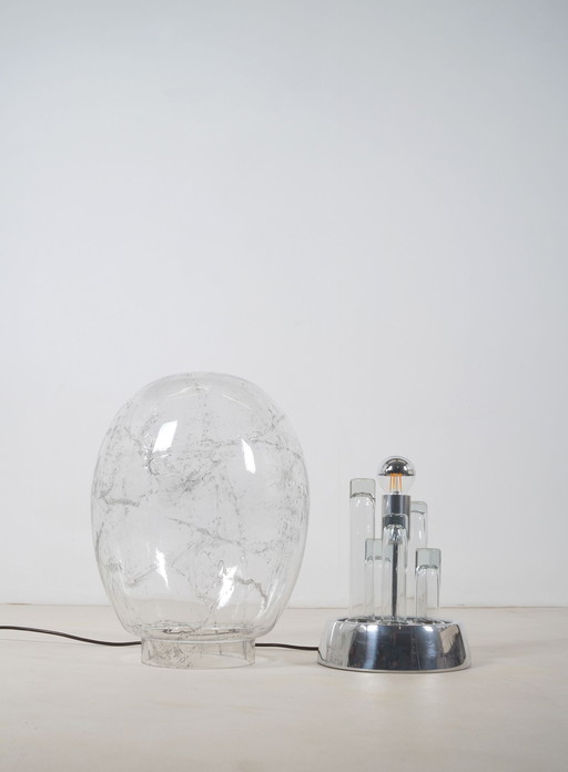 Sputnik table lamp by Doria Leuchten with egg-shaped hand-blown glass, 1970s