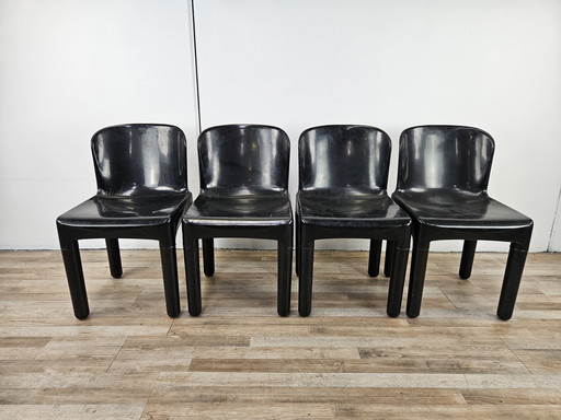 Four Vintage 70S Black Plastic Chairs