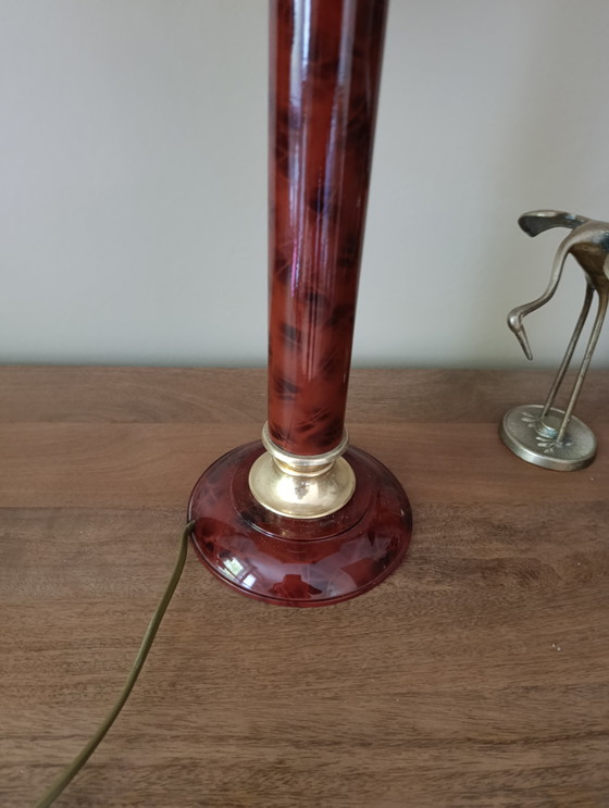 Image 1 of Lampada da soffitto di Robert de Schuytener, paralume vintage a cupola in seta con frange