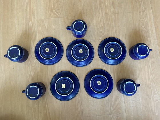 Image 1 of 5 Blue Vintage Cups and Saucers Suisse Langenthal and 3 Loose Cups