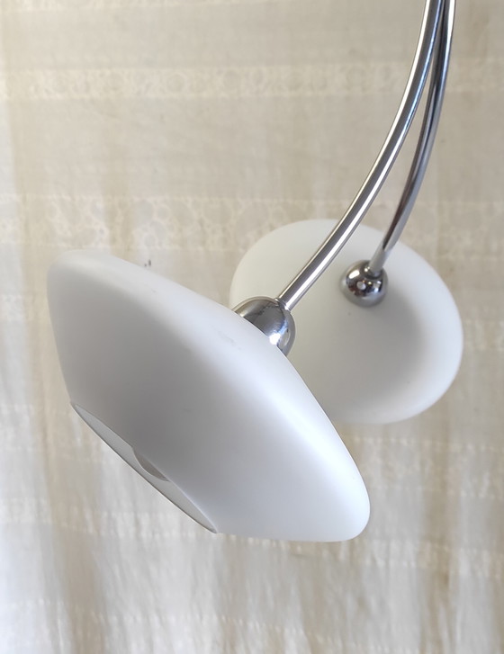 Image 1 of Bauhaus design 3-light chandelier in chromed metal and opaline glass - 1930s/40s