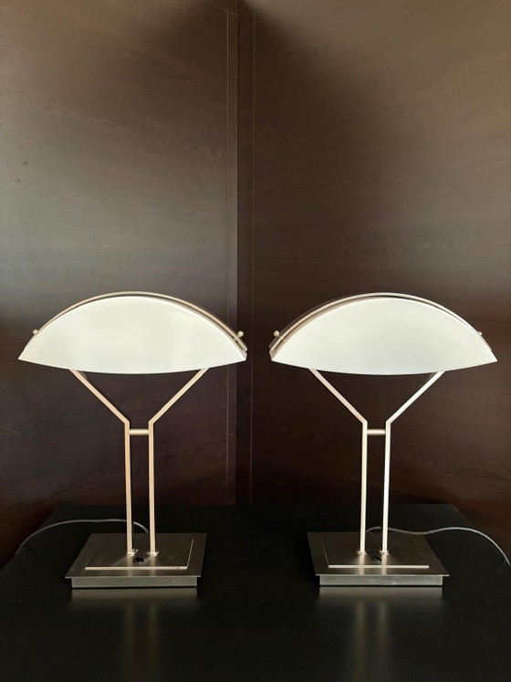 Une paire de Lampes de Peters Design-Allemagne, milieu du siècle., Métal, Plastique, Blanc (photo 2 sur 9)