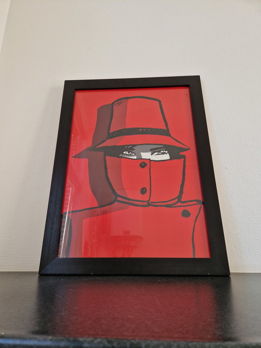 Grand Franckie Alacron femme en mackintosh rouge icône pop art