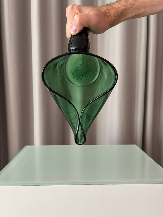 Vintage Emerald Green Art Glass Pitcher, Sculptural Organic Design, Glass & Decanter, Organic Modern (photo 5 of 11)