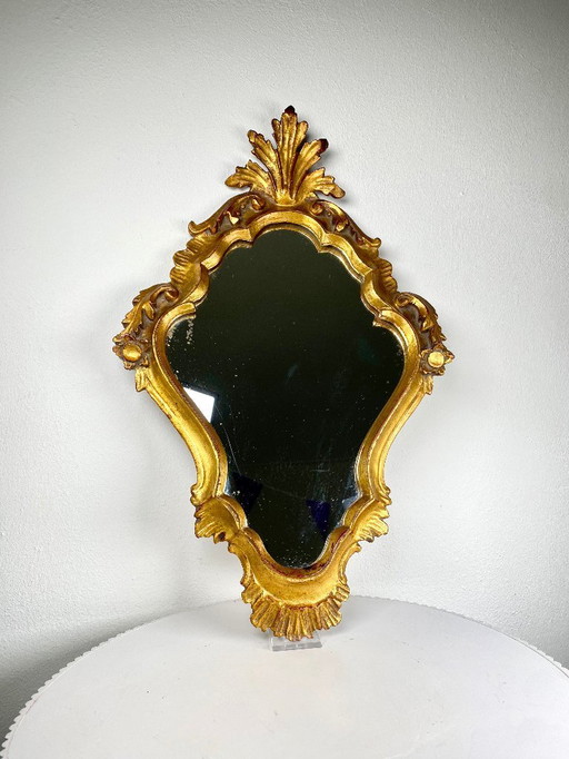 Antique Baroque / Rococo Style Gilded Mirror – 51 x 32 cm Ornate Wall Mirror - Hollywood Regency Golden Decorative Old Mirrors