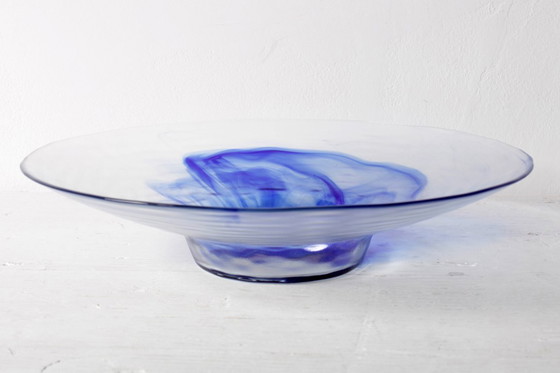 Image 1 of Vintage Blue Swirl Glass Fruit Bowl / Bormioli Rocco / Italy / 1990s