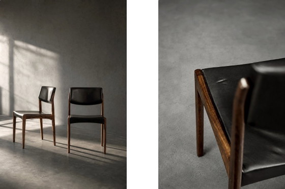 Image 1 of Vintage Mid-Century Scandinavian Modern Rosewood & Black Leather Chairs by H.W. Klein for Bramin, 1960s, Set of 3