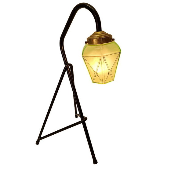 Vintage retro table lamp with green glass shade – Metal (photo 4 of 6)