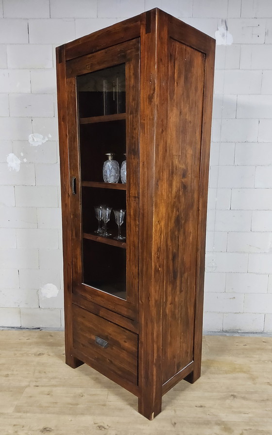 Image 1 of 2x Kolonialstil-Vitrinenschrank aus Holz mit Schublade / Porzellanschrank / Bücherregal / Barschrank