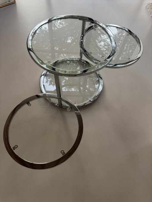 Tavolino da caffè rotondo pieghevole vintage in cromo – salontafels, Chrome, Glass