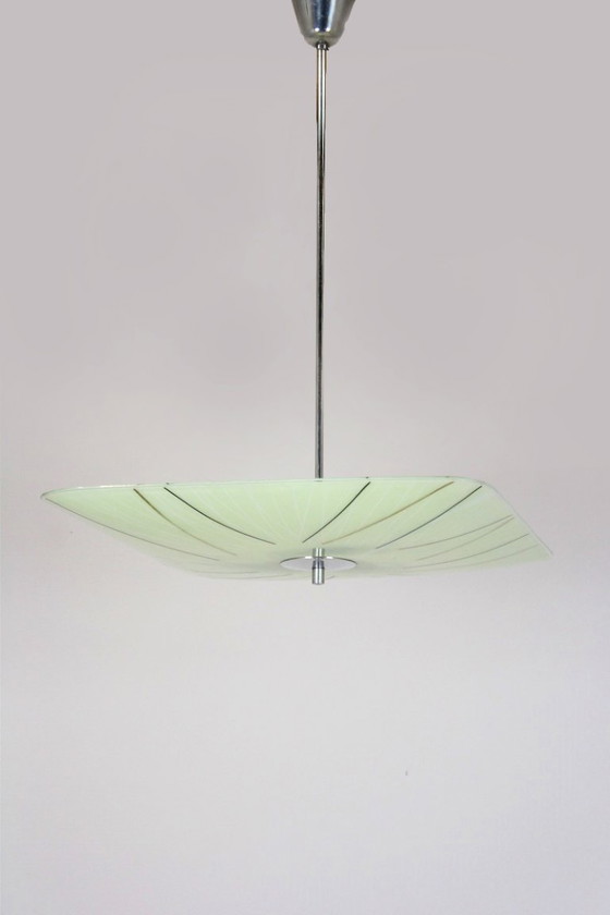 Image 1 of Tschechische Glas-Pendelleuchten aus der Mitte des 20. Jahrhunderts mit geometrischem und farbenfrohem Dekor, 1970er Jahre, 6er-