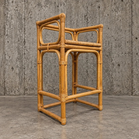 2 x sgabello in rattan / bambù / seduta in vimini / anni '70 – Sgabelli, Wicker, Bamboo (photo 2 of 5)