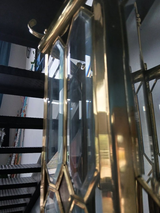 Image 1 of Enorme lanterna a sospensione Lustre Française in vetro Biseauté e Laiton Poli