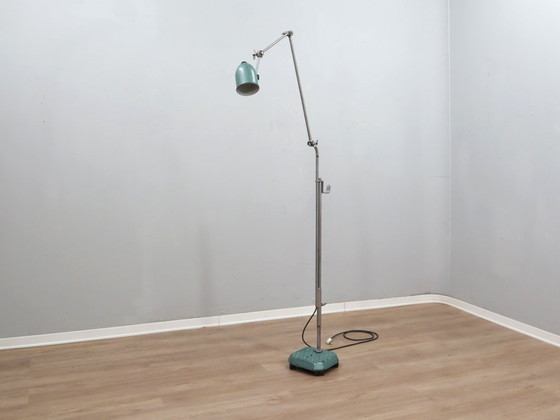 Image 1 of 1960s adjustable industrial floor lamp green hammertone