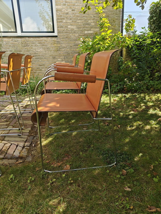 Image 1 of Set di 6 sedie di design originali Arrben Italia - Pelle e cromo