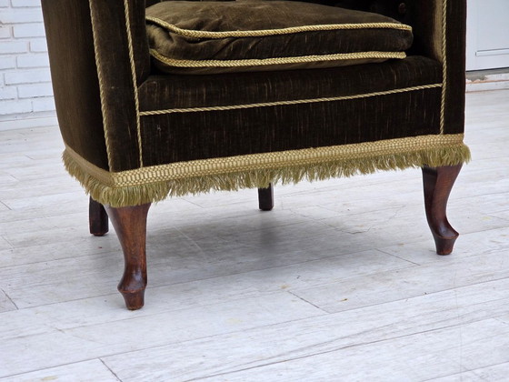 Image 1 of Anni '50, poltrona scandinava, velluto verde per mobili, legno di frassino.