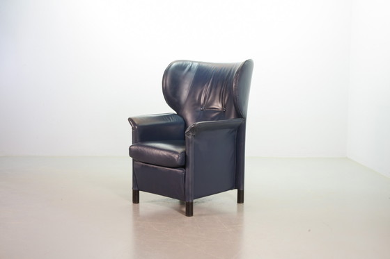 Image 1 of Wittmann Petrol Blue Soft Leather Wing Chair Designed, Model Aura by Paolo Piva. Autriche, années 1980.