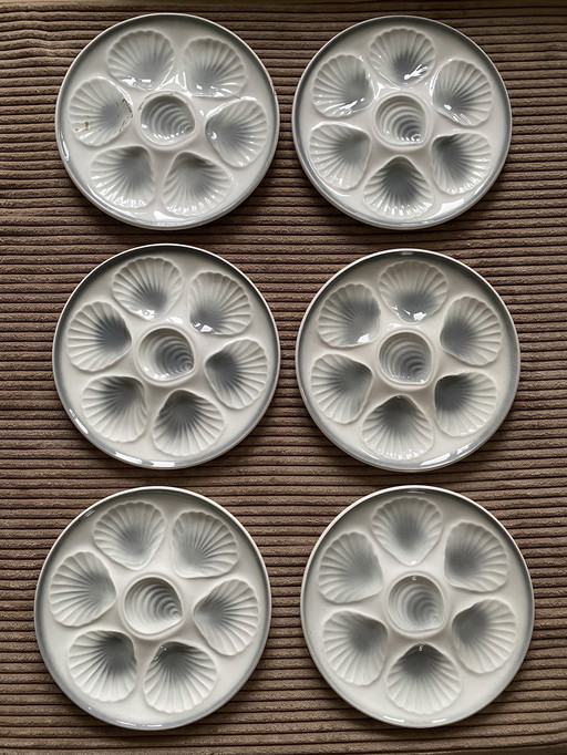 Six vintage French oyster plates