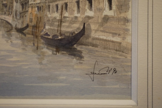 Image 1 of The Bridge of Sighs, Venice - Watercolor drawing dated 1990, signed and framed