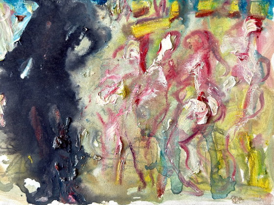 Bernard Damiano, Personaggi su sfondo blu, 1998, Dipinti e disegni, Tela, Abstract (foto 3 di 6)