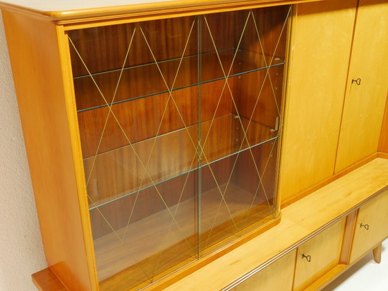 Image 1 of Buffet haut vintage avec grande vitrine, meuble de salon, années 1960, Allemagne