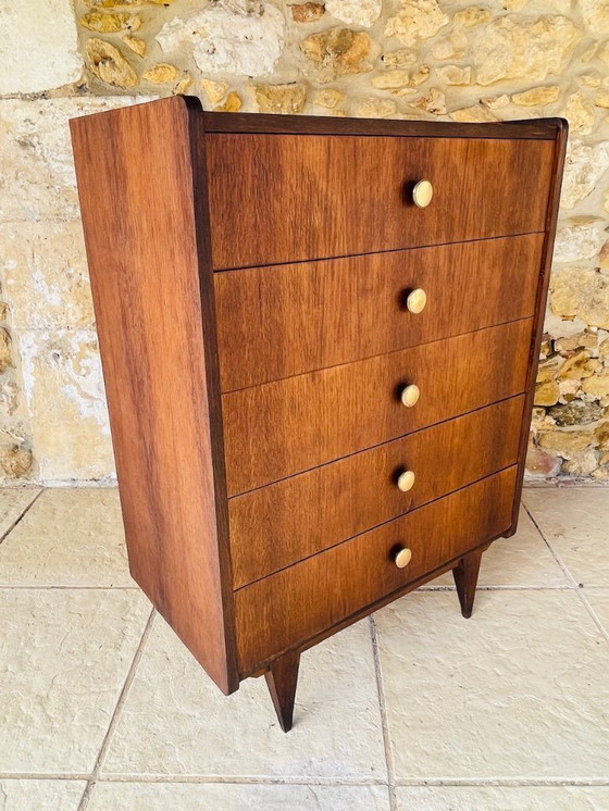 Image 1 of Cómoda de roble de mediados de siglo con cinco cajones, década de 1950