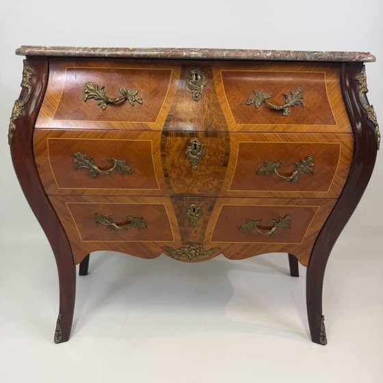 Bombé chest of drawers in the Louis XV style, Marble, Wood, Red (photo 5 of 22)