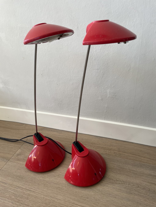 Set of 2 Memphis style desk lamps red