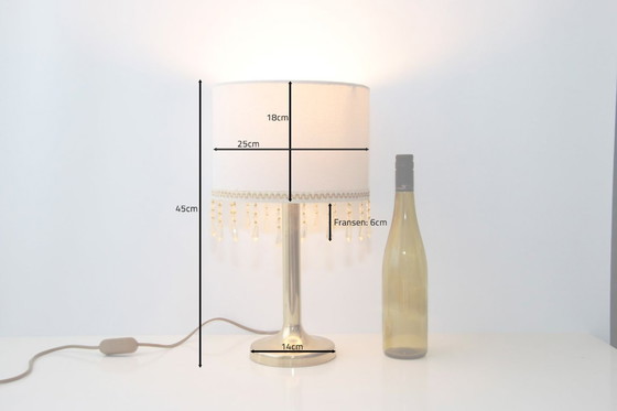 Image 1 of Table lamp, brass, textile, fringe, art glass beads, 90s vintage