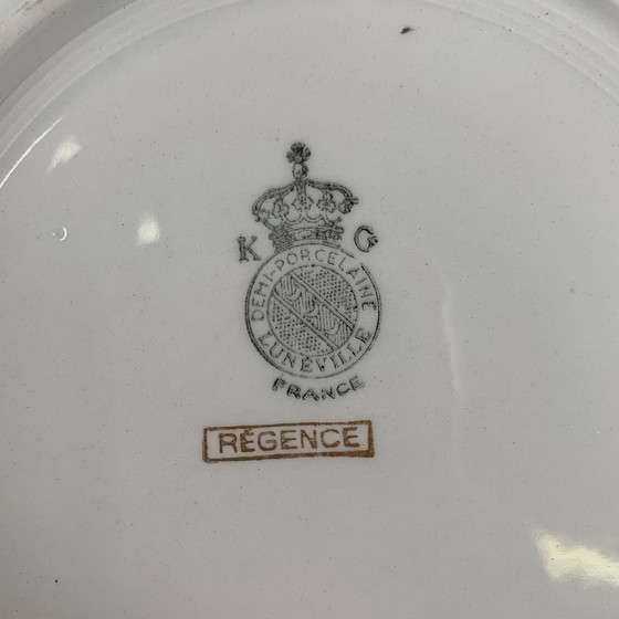 Image 1 of Set di 6 piatti fondi modello "Régence" Lunéville, verde acqua, fine XIX secolo