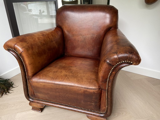 Schapenleren Clubfauteuil Art Deco