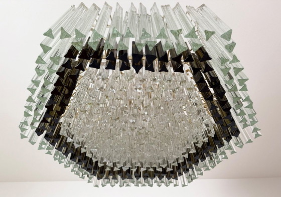 Image 1 of Weelderige kroonluchter van Paolo Venini voor Vivarini, Muranoglas/Prismaglas, Italië, jaren 70, op maat gemaakt