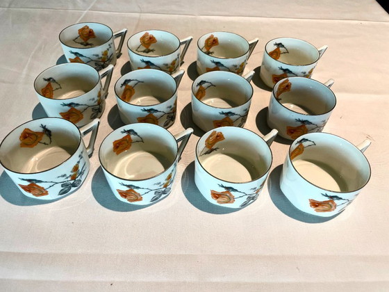 Image 1 of Vintage Eichwald theeservies voor 12 personen – Art Deco porseleinen servies – Oranje rozenpatroon