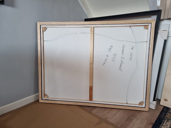 Image 1 of Frances Eckhardt – 90 x 120 cm abstraktes rosa Gemälde, handgefertigt, moderne Kunst, zeitgenössisch, gerahmt