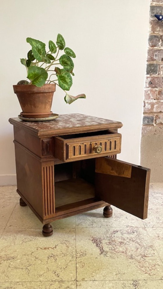 Image 1 of TABLE de Chevet Ancienne Bois et MARBRE