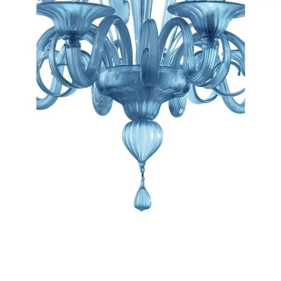 Image 1 of Lampadario in vetro di Murano blu satinato veneziano di Simoeng