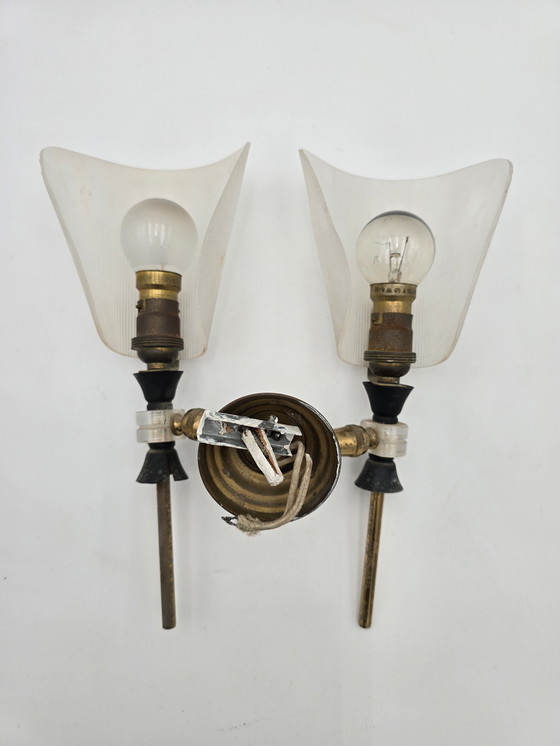 Image 1 of 70'S Brass And Plexiglas Wall Sconce