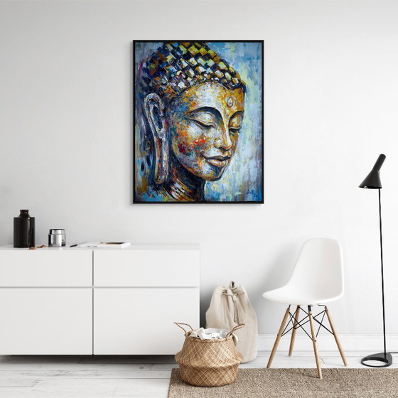 Image 1 of Unique hand-painted Buddha painting “Golden Serenity” – Seksak Jaichumchen – 80×100 cm