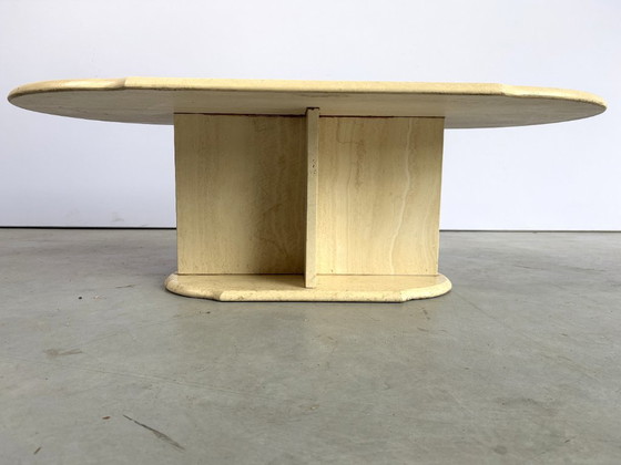 Vintage oval travertine coffee table, 1980s (photo 6 of 9)