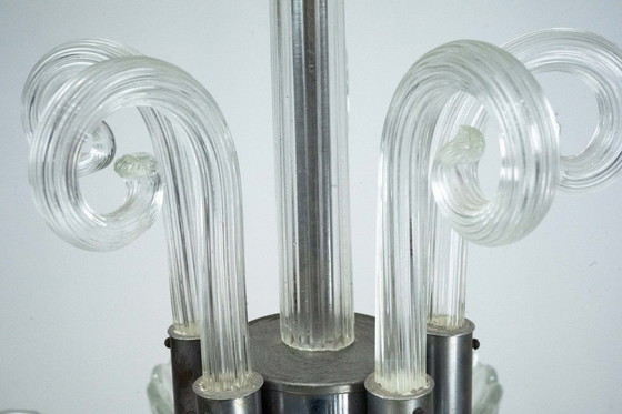 Image 1 of Rare Art Deco Italian Five-Arm Murano Glass Chandelier attributed to Seguso, 1940s