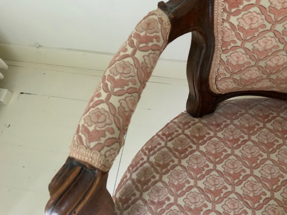 Image 1 of Paar Antieke Louis XV fauteuils met fluwelen stof