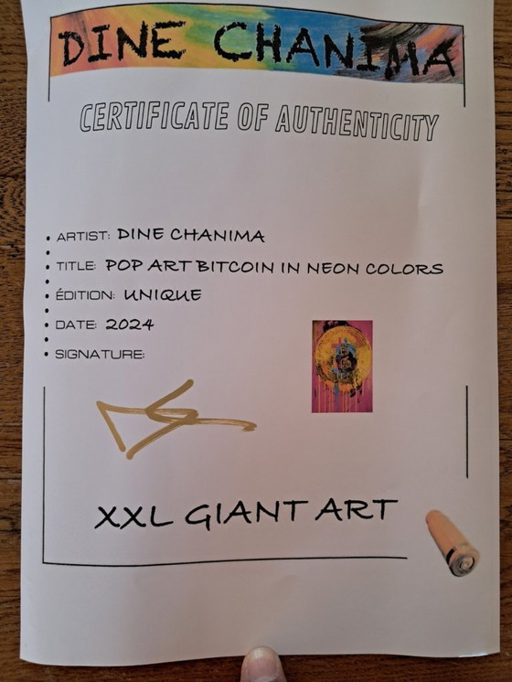 Image 1 of Dine CHANIMA - Bitcoin Pop Art gigante in colori neon - Tela d'artista