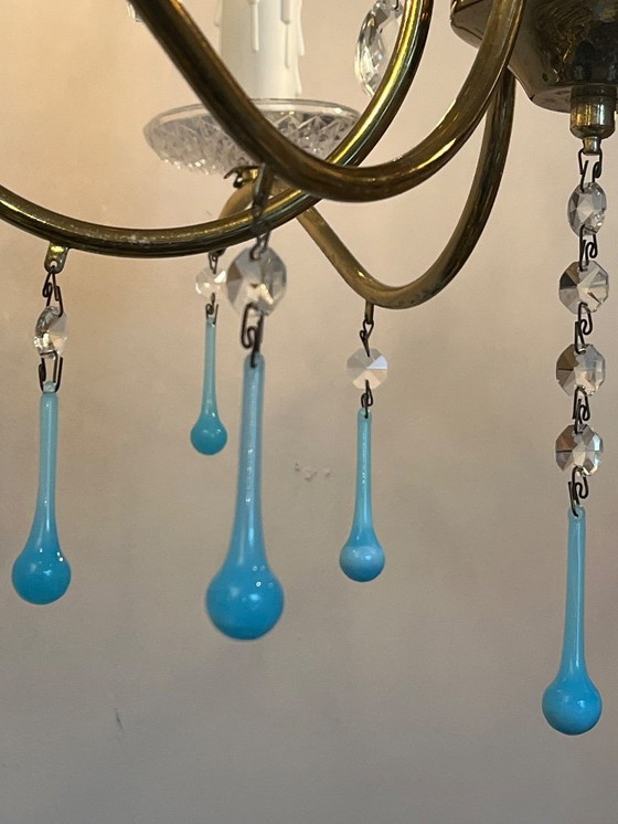 Image 1 of Set of 2 opaline azure blue teardrop chandeliers