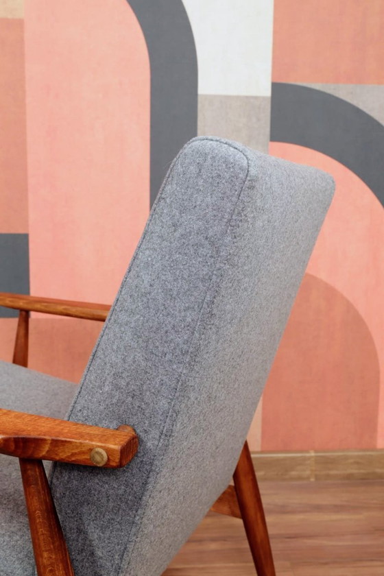 Image 1 of Fauteuil Lounge Vintage en Tissu de Laine Graphite Design Mid-Century, 1960
