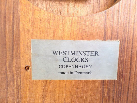Image 1 of Originele Westminster Clocks Copenhagen wandklok uit het midden van de 20e eeuw (MCM) van teakhout