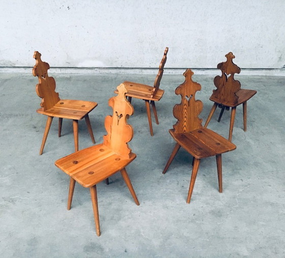 Image 1 of Set di sedie tirolesi in stile brutalista di metà secolo, Polonia anni '60
