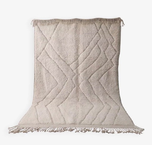 Grand tapis écru de Beni Ouarain, motifs géométriques en chevron - 300x200cm