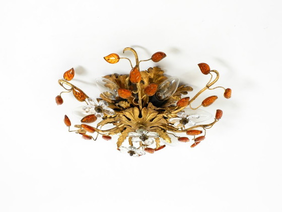 Image 1 of Très belle lampe de plafond ou applique murale plaquée or des années 1960, de Banci Firenze, Italie