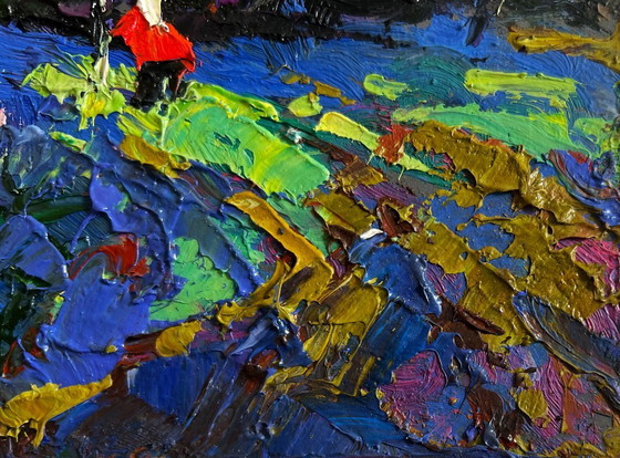 Image 1 of Original Oil Painting Summer Village Landscape In the evening I watch the lilacs